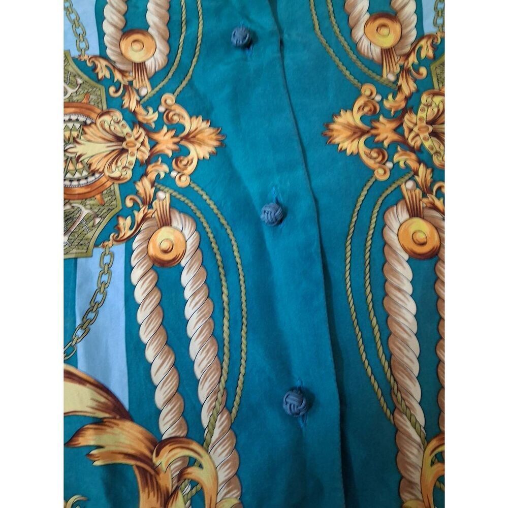 Vintage renato nucci womens medium 100% silk blouse equestrian green whimsical - Picture 4 of 8